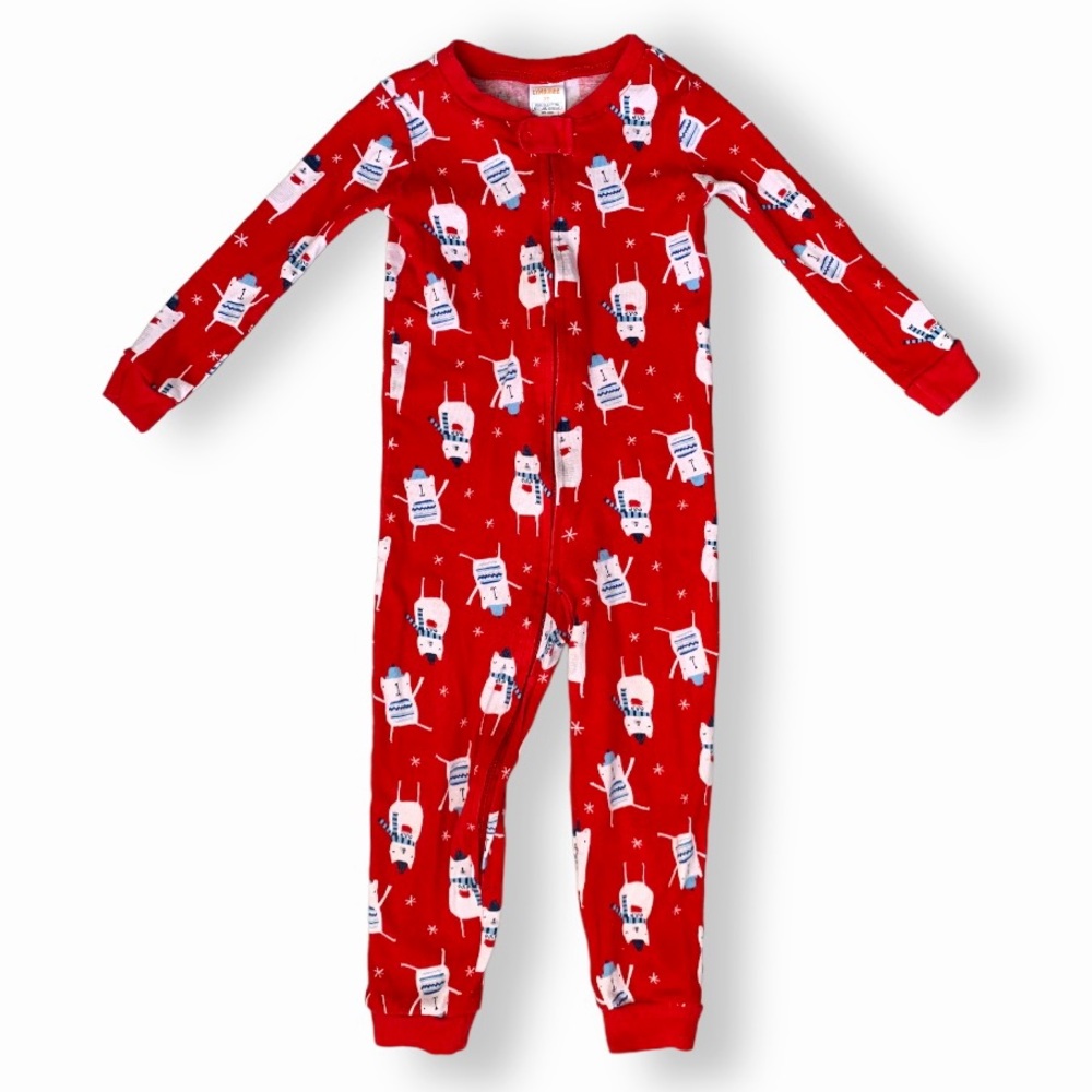 Gymboree Toddler Gymmies One Piece Holiday Polar Bear Red Pajamas Zip Sleeper 2T